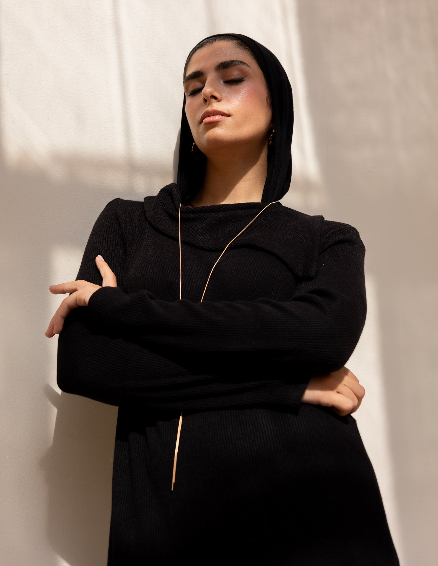 Knitted wide neck dress in black