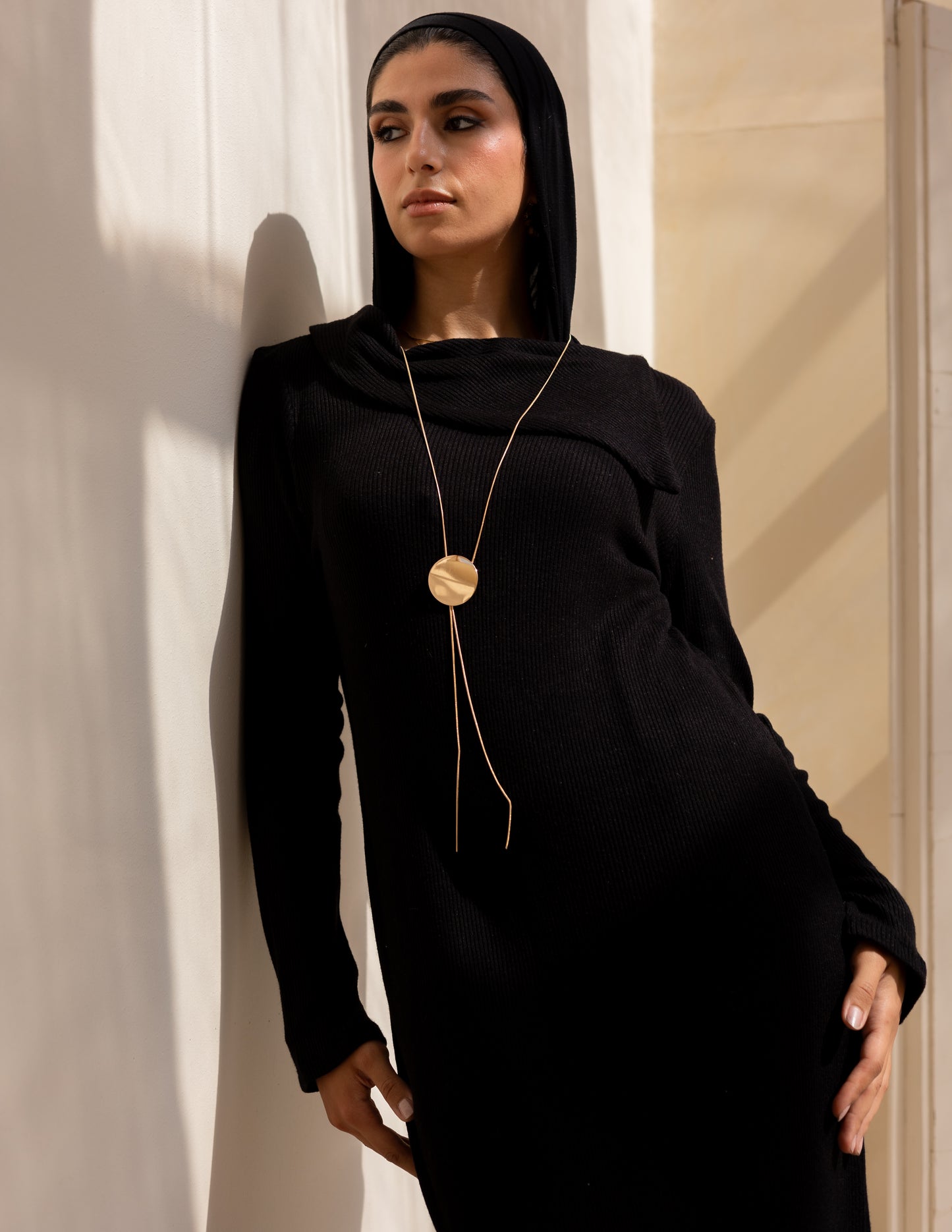 Knitted wide neck dress in black