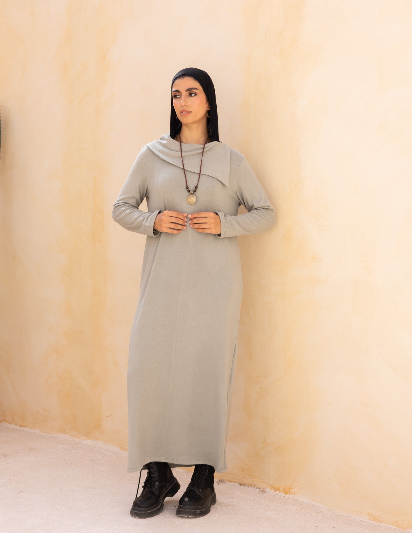 Knitted wide neck dress in mint green