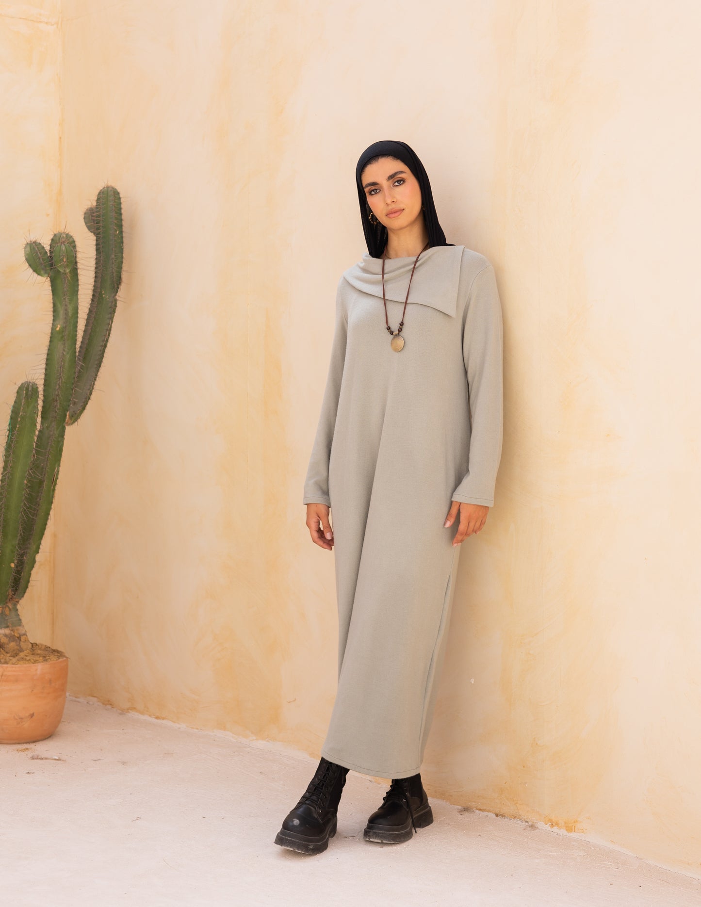 Knitted wide neck dress in mint green