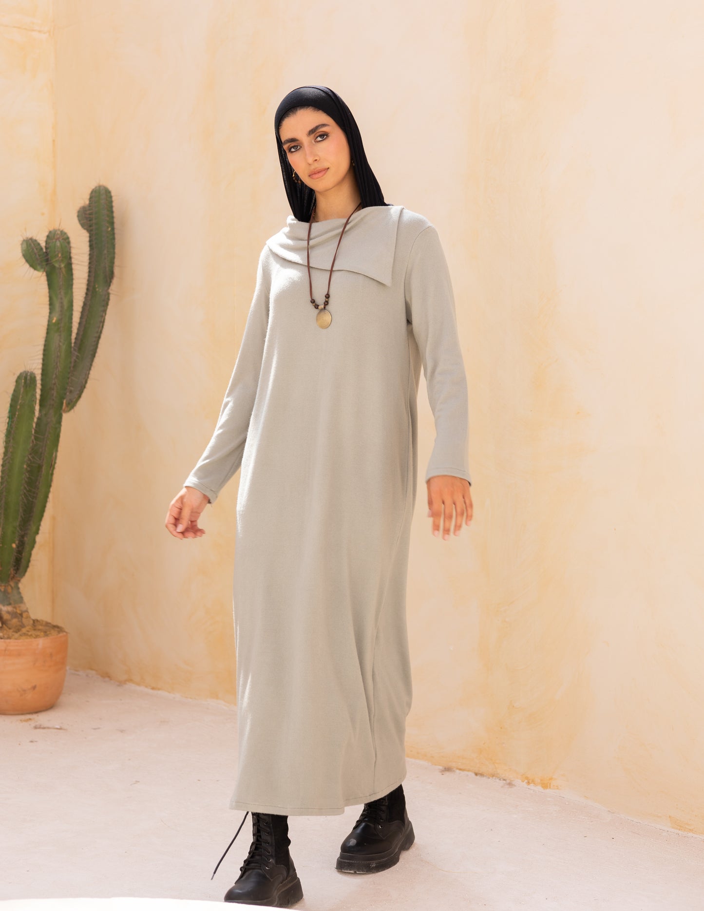 Knitted wide neck dress in mint green