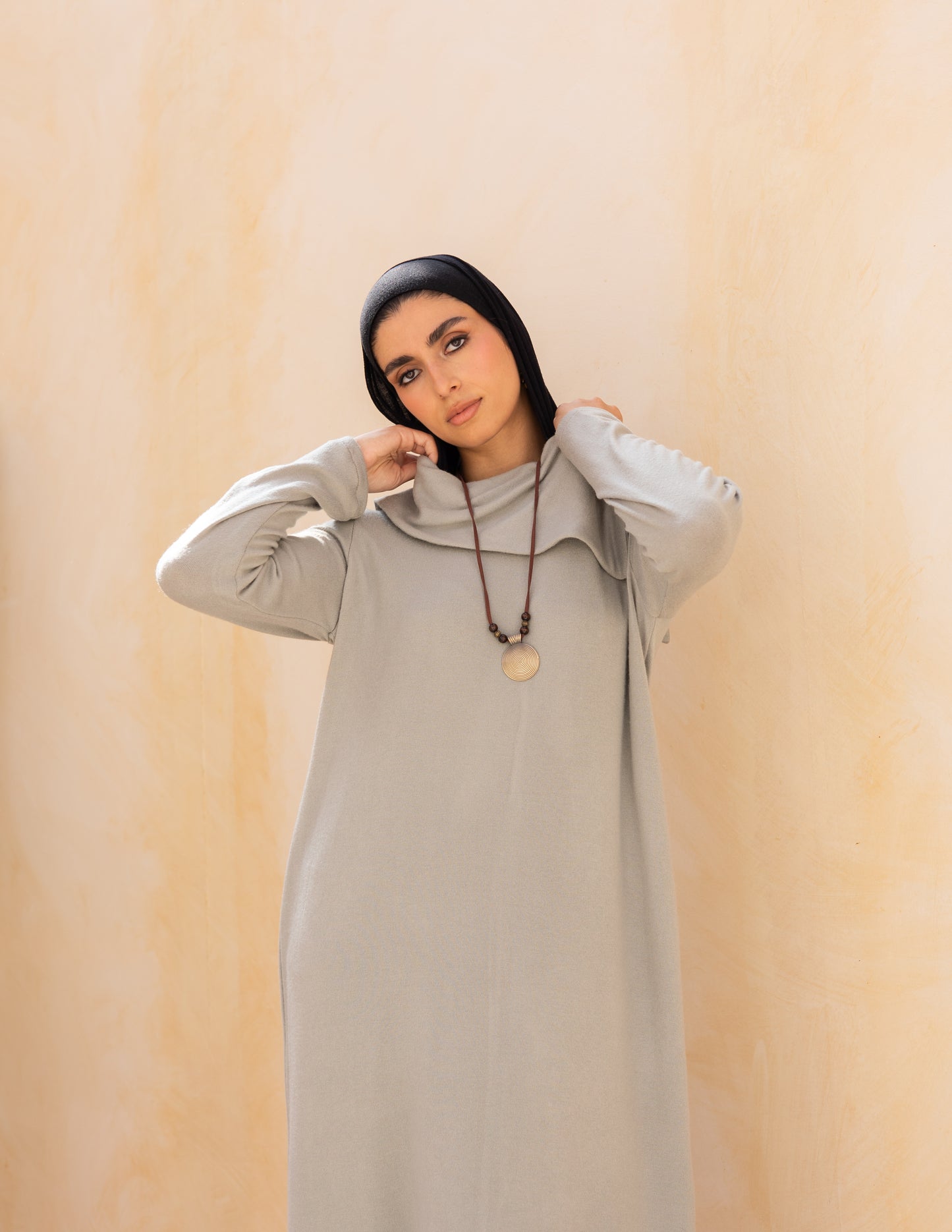 Knitted wide neck dress in mint green