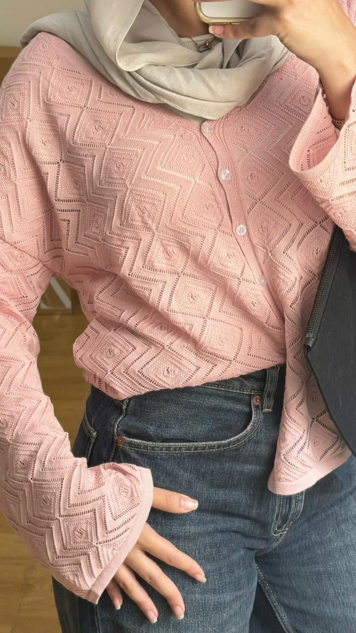 CozyButton Crochet cardigan in pink
