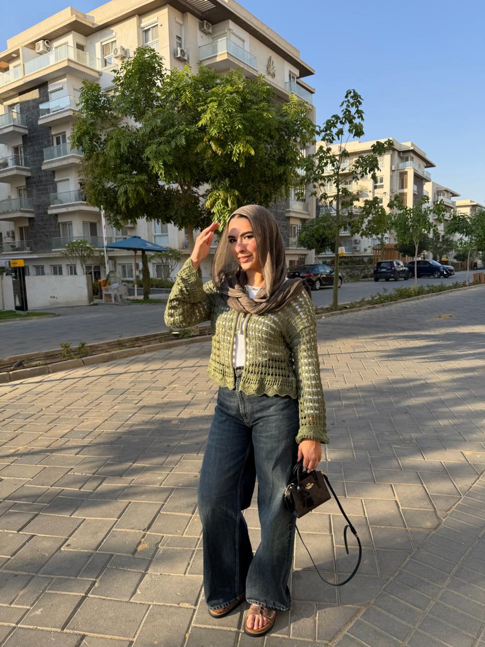 Knitted cardigan in olive