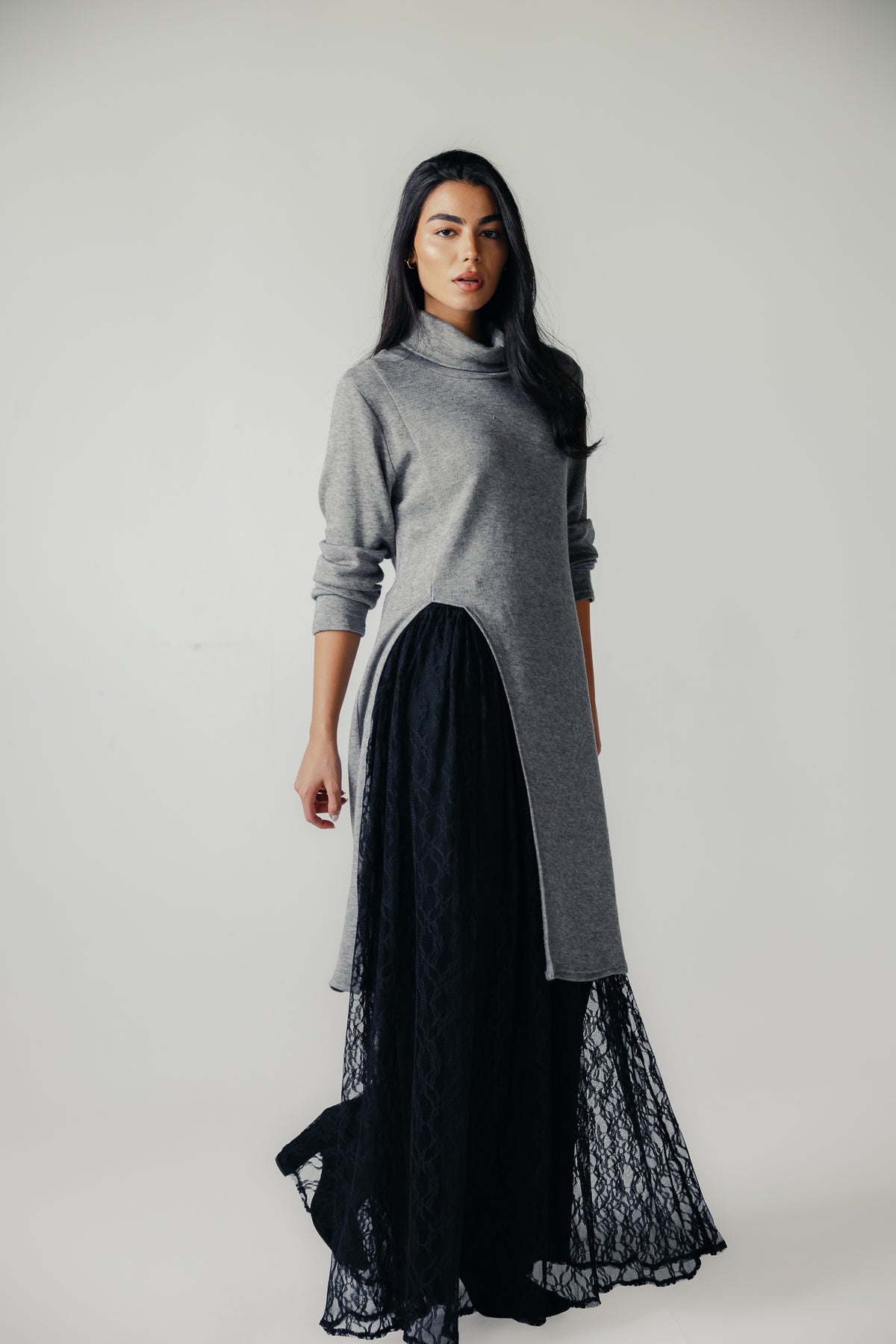 Aura Open-Hem Knit top in Gray