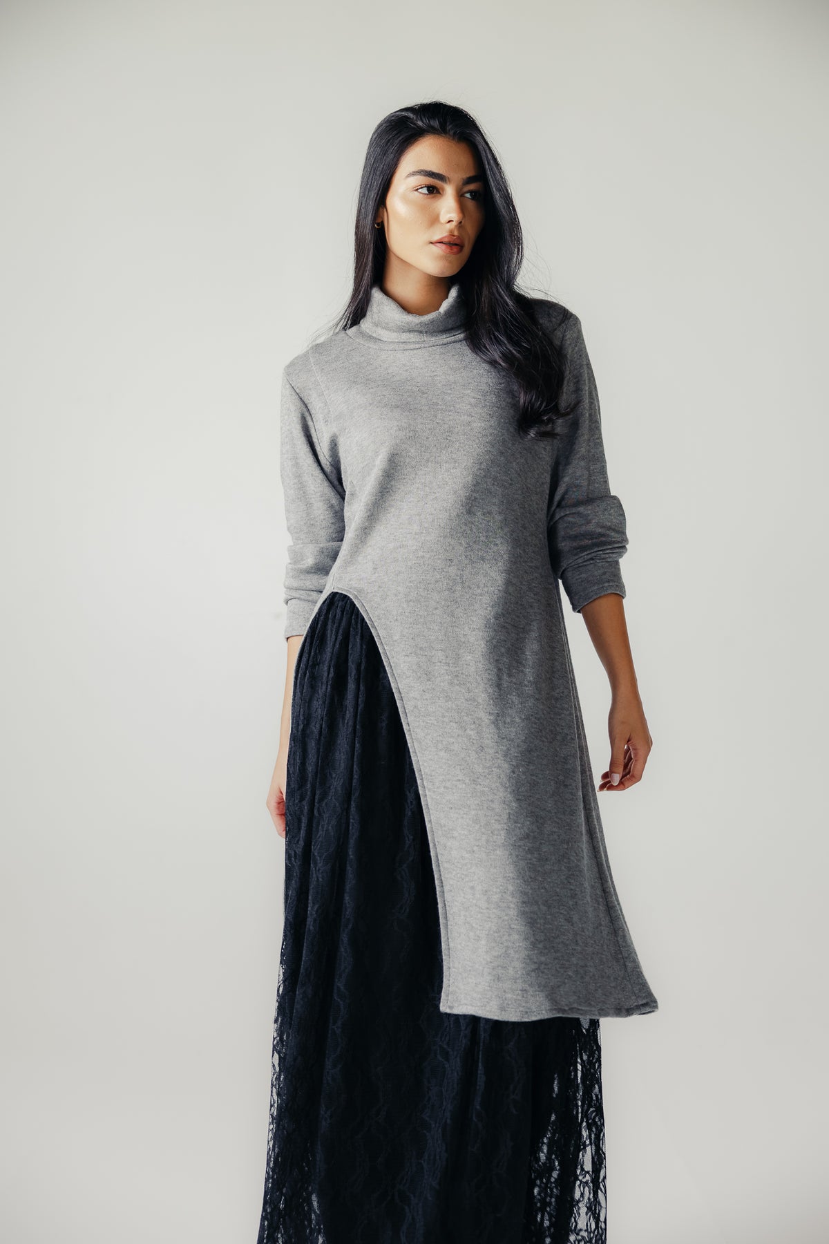 Aura Open-Hem Knit top in Gray