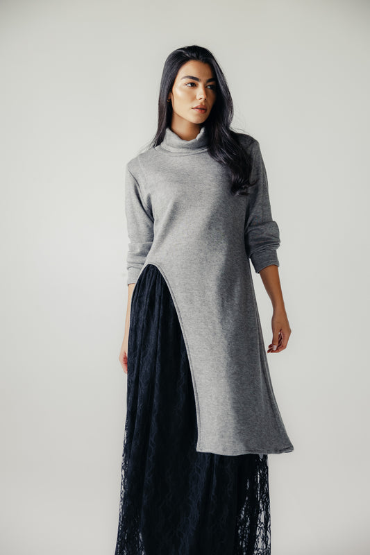 Aura Open-Hem Knit top in Gray