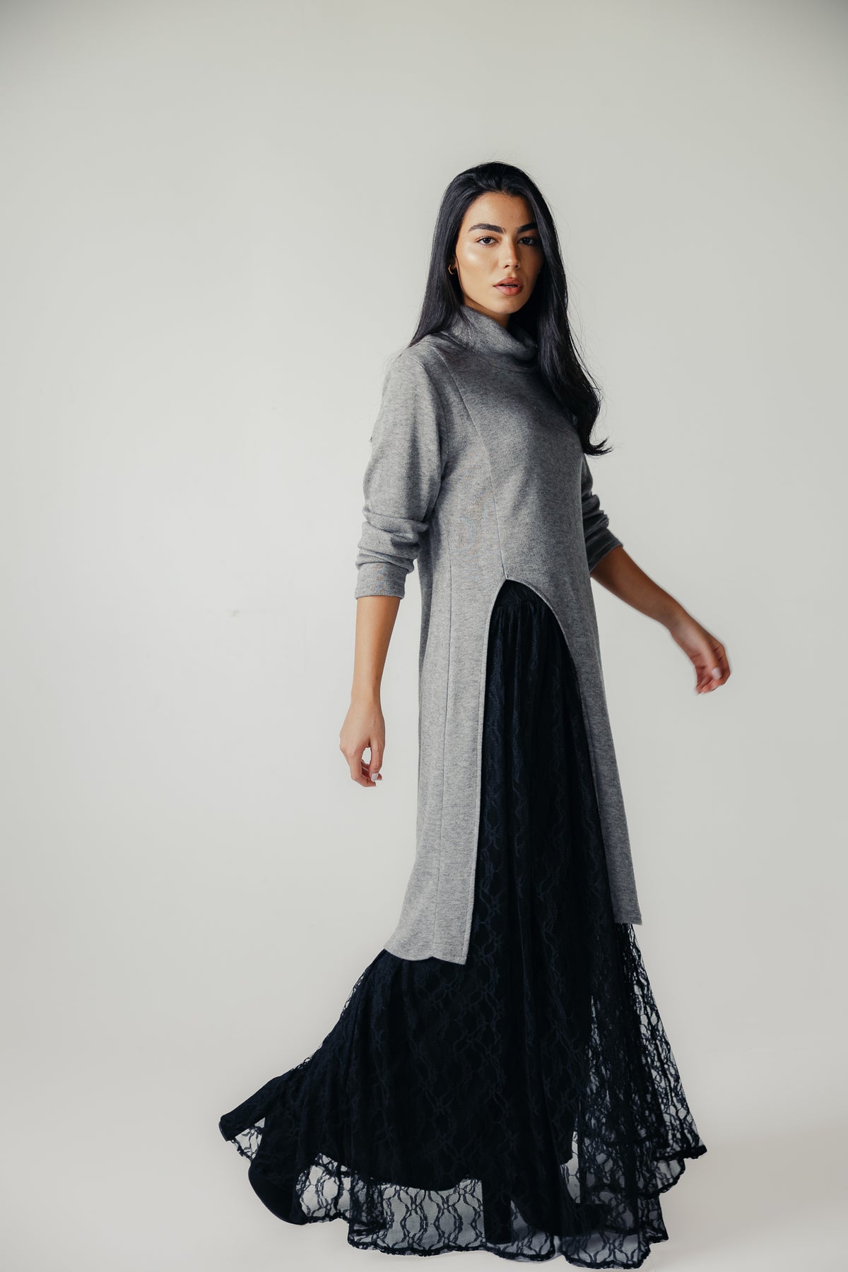 Aura Open-Hem Knit top in Gray