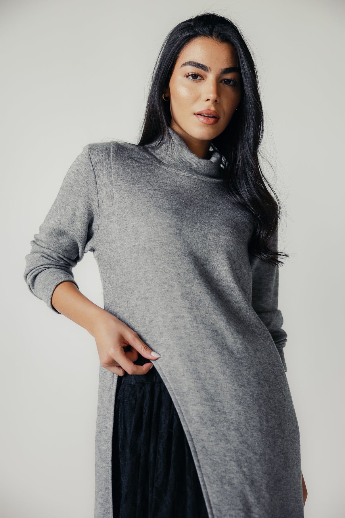 Aura Open-Hem Knit top in Gray