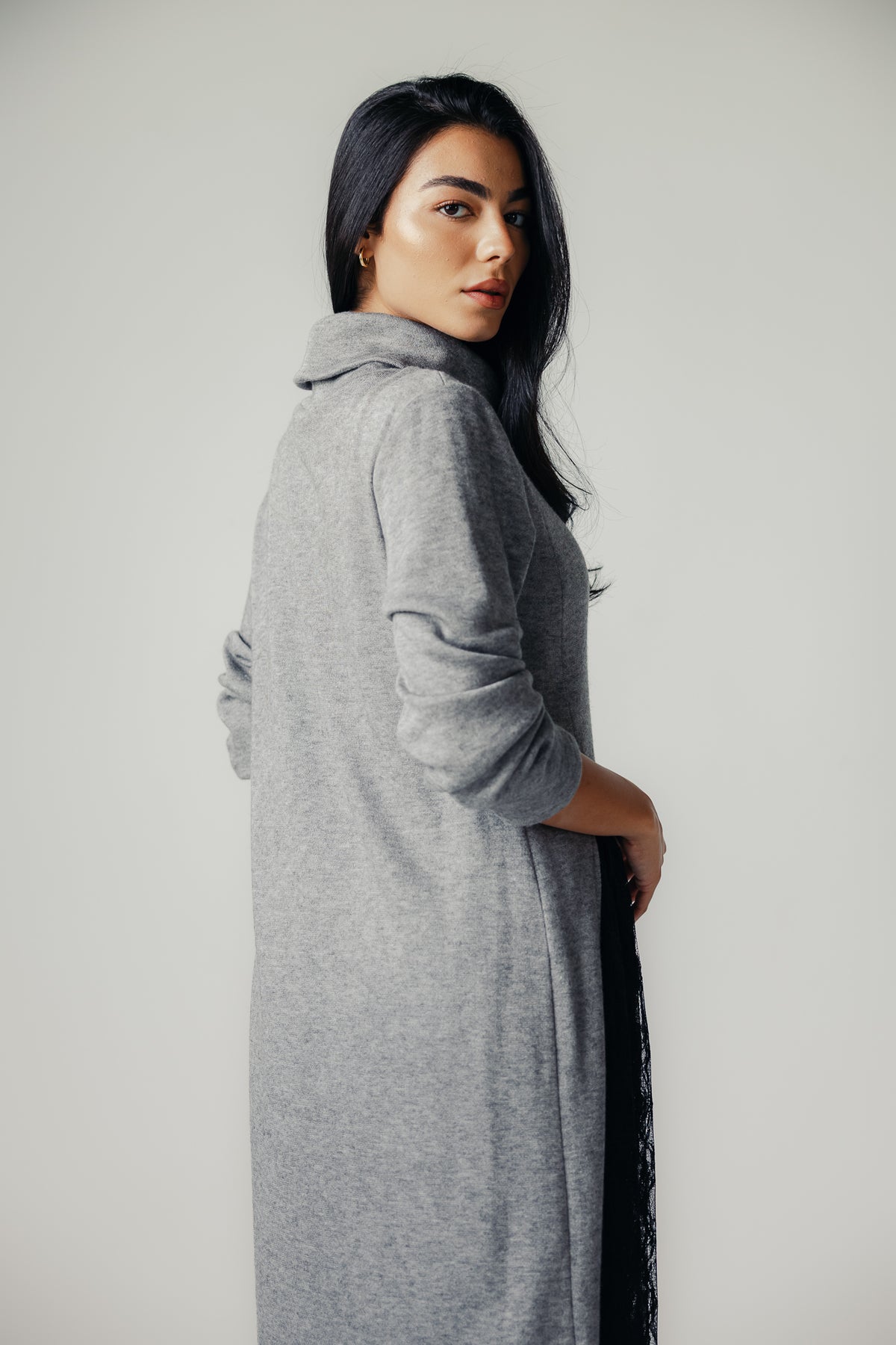 Aura Open-Hem Knit top in Gray