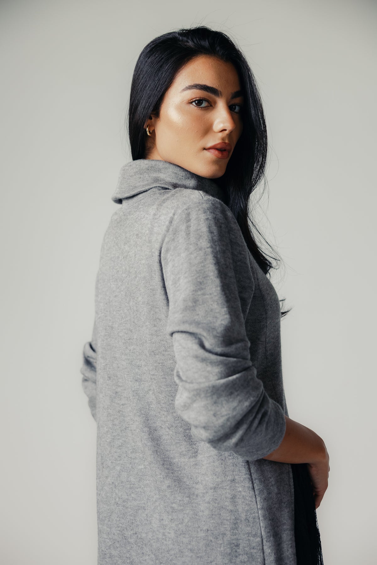 Aura Open-Hem Knit top in Gray