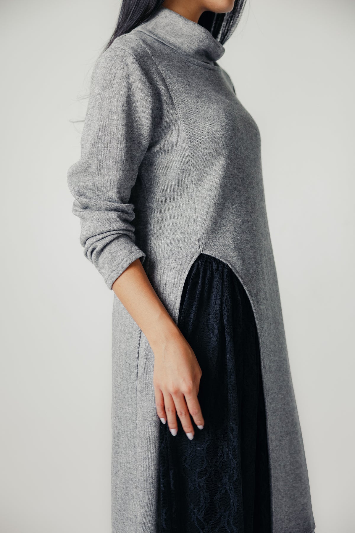 Aura Open-Hem Knit top in Gray