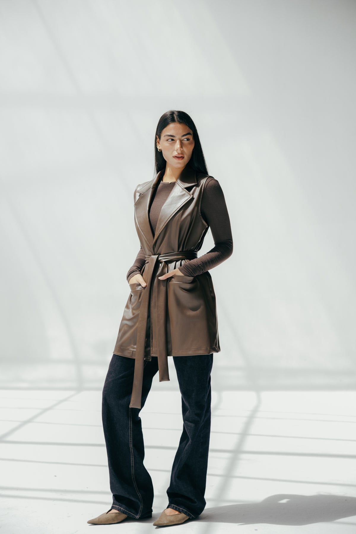 The Icon Leather Vest in brown