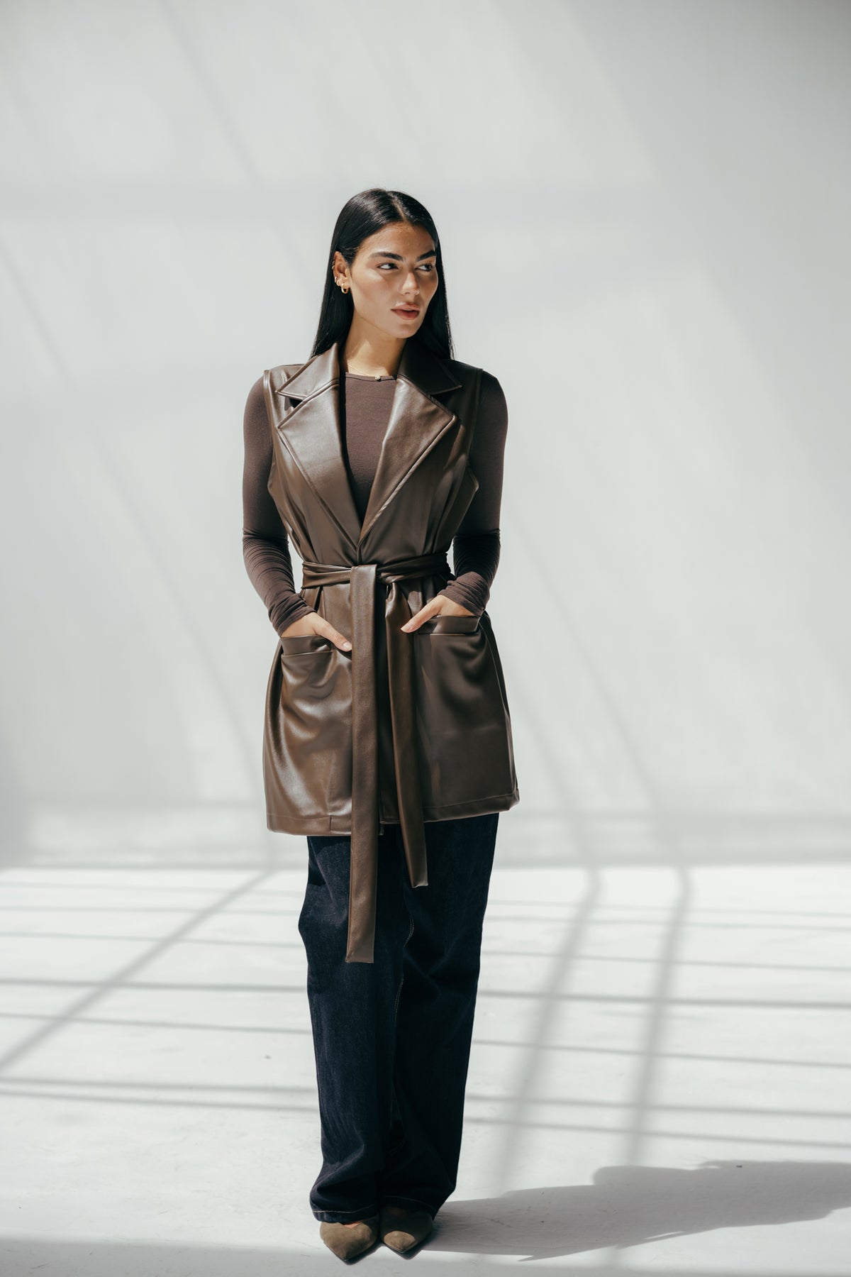 The Icon Leather Vest in brown