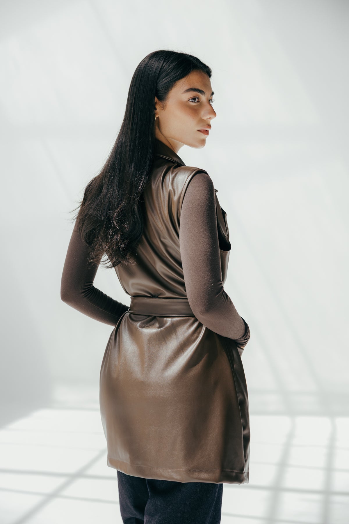 The Icon Leather Vest in brown