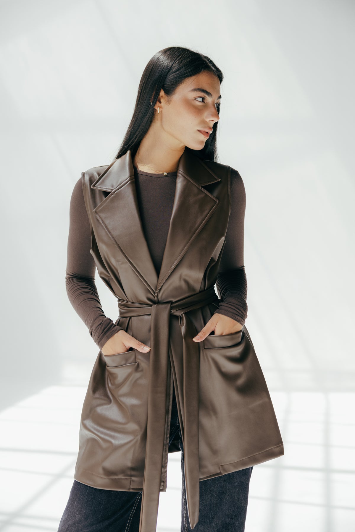 The Icon Leather Vest in brown