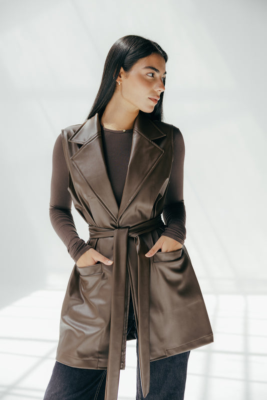 The Icon Leather Vest in brown