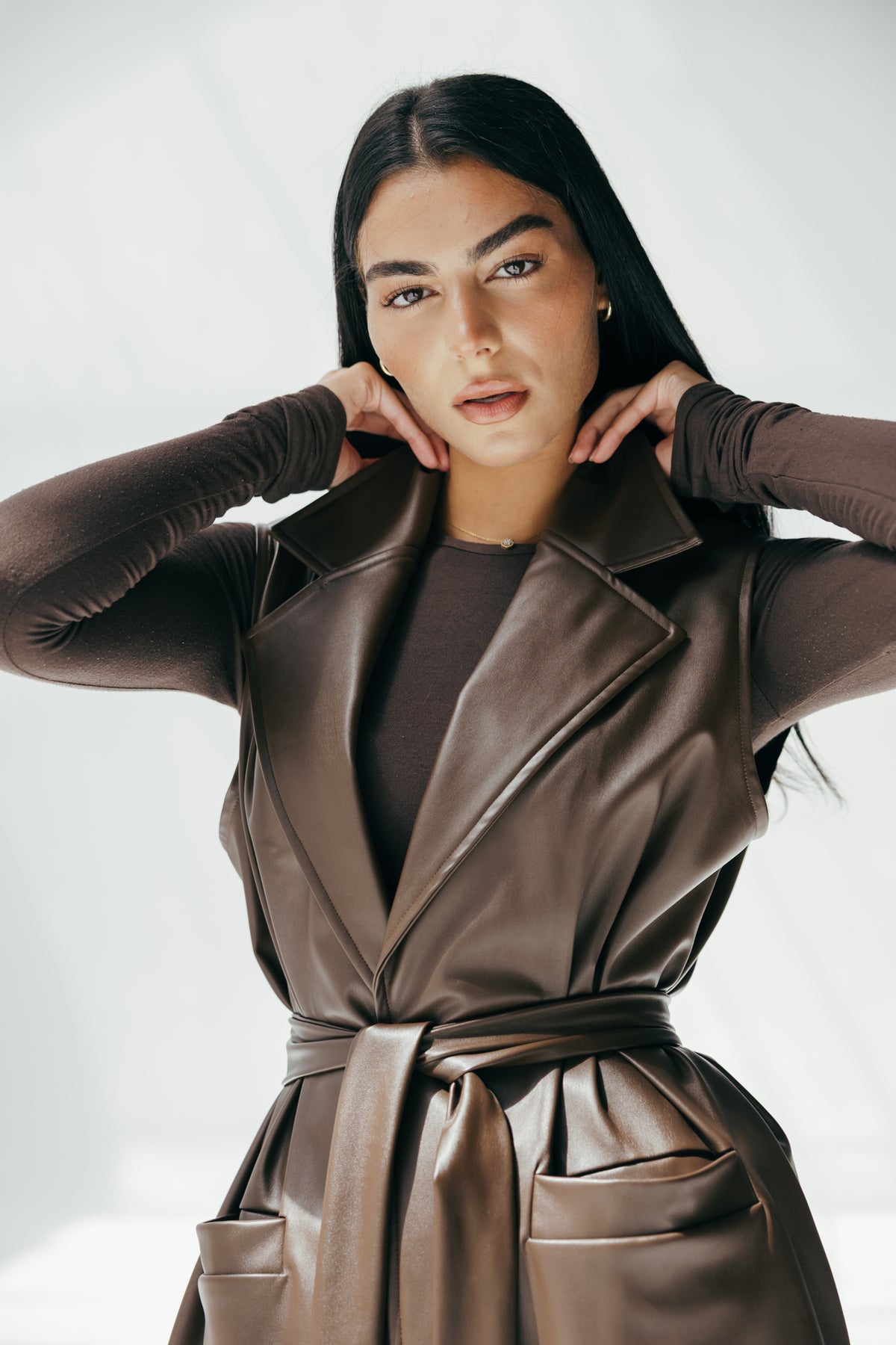 The Icon Leather Vest in brown