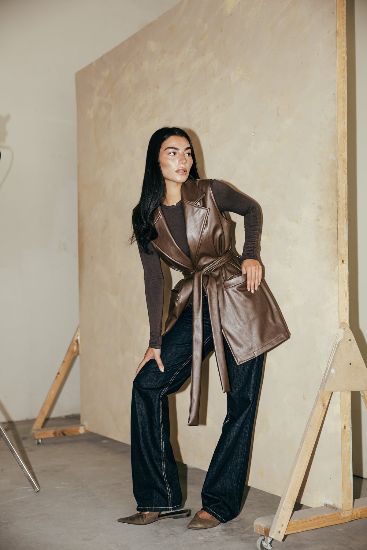 The Icon Leather Vest in brown