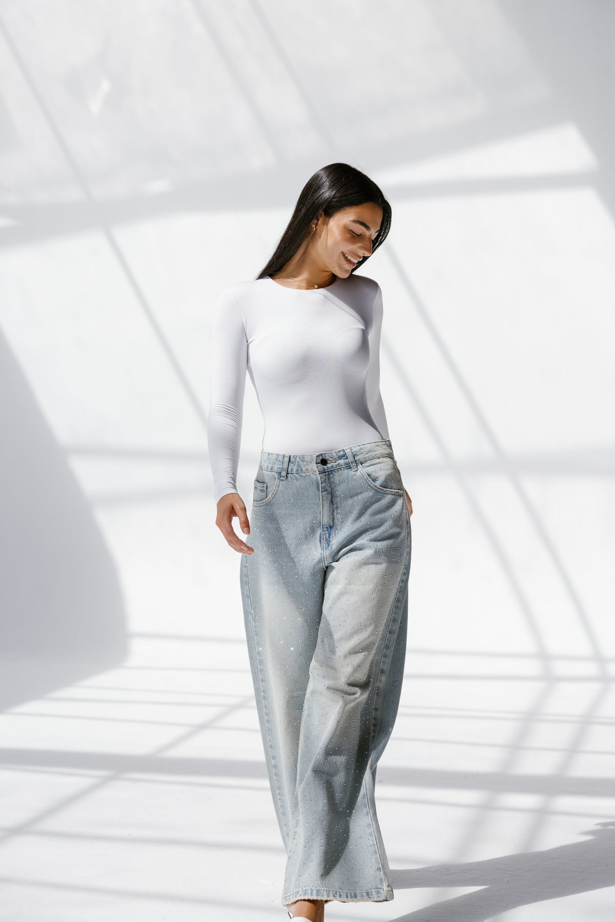 Twist Wide- leg denim pants  Sparkles