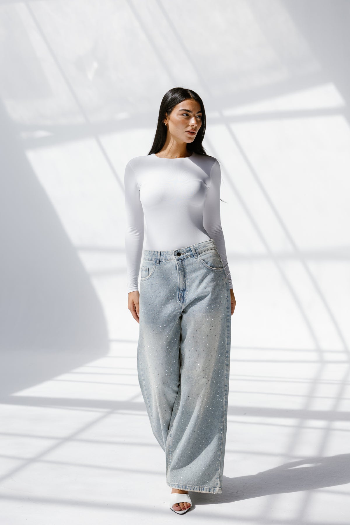 Twist Wide- leg denim pants  Sparkles
