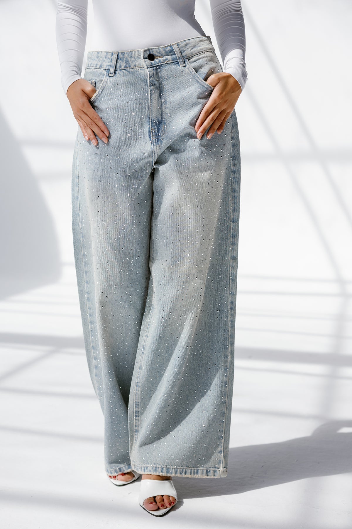 Twist Wide- leg denim pants  Sparkles