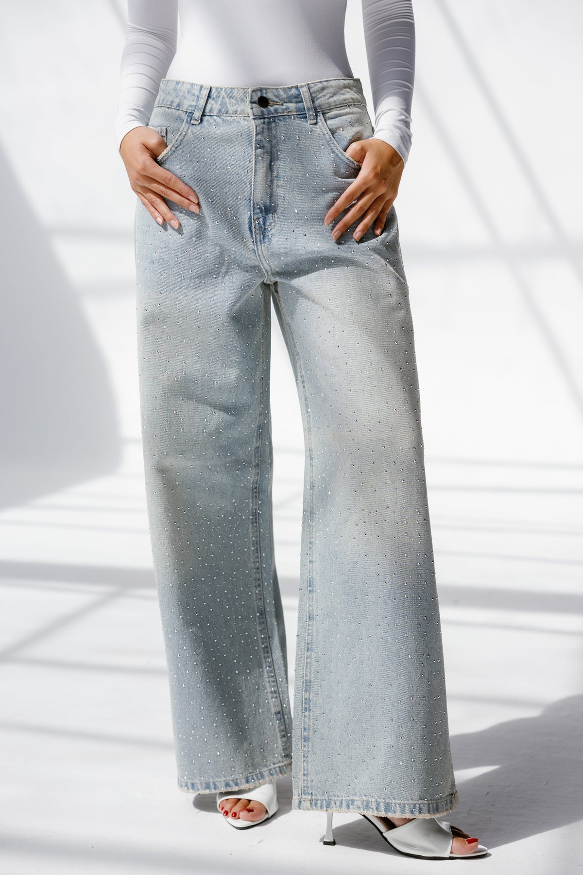 Twist Wide- leg denim pants  Sparkles