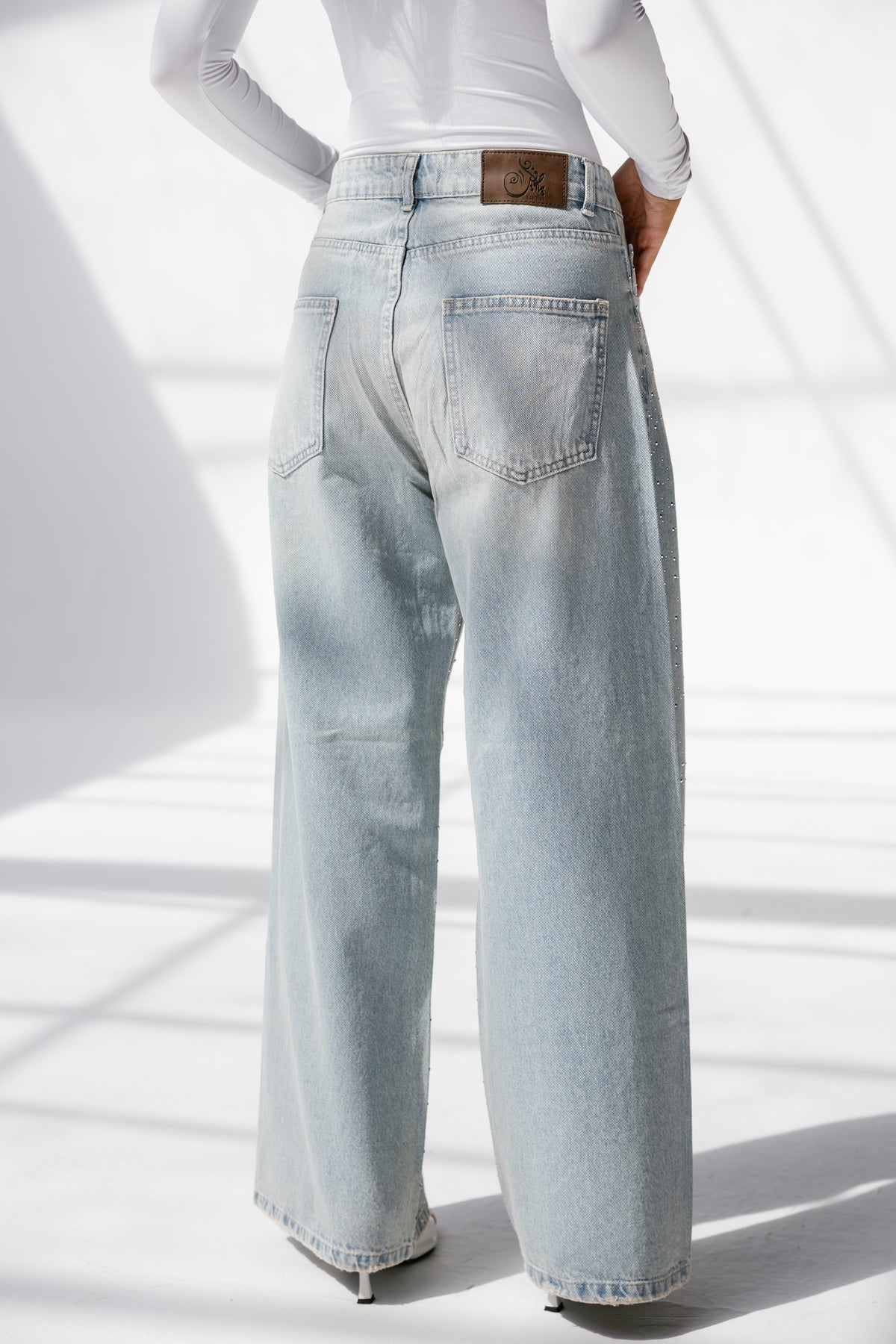 Twist Wide- leg denim pants  Sparkles