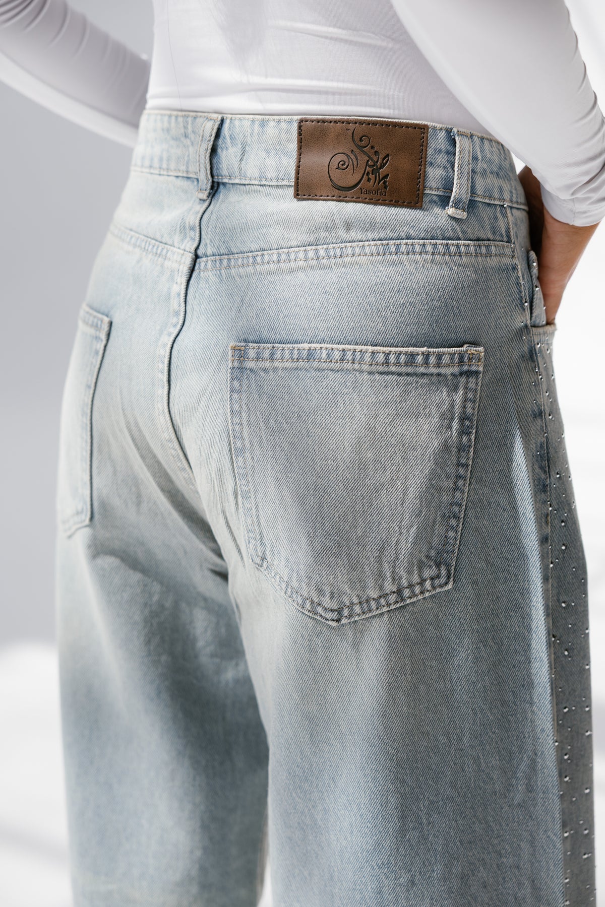 Twist Wide- leg denim pants  Sparkles
