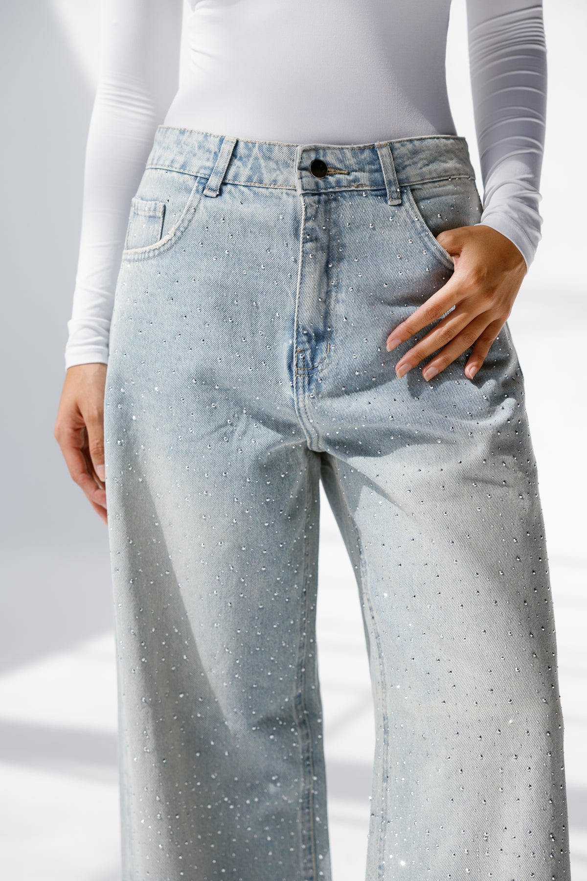 Twist Wide- leg denim pants  Sparkles