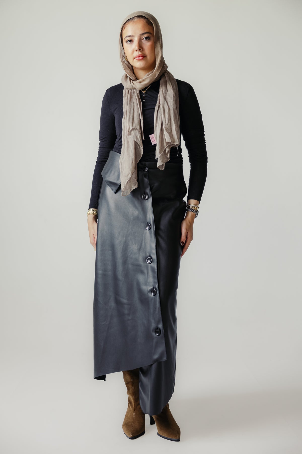 Asymmetrical leather skirt in Black
