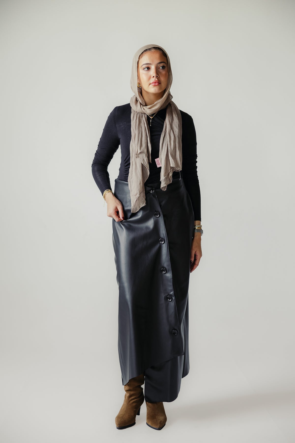 Asymmetrical leather skirt in Black
