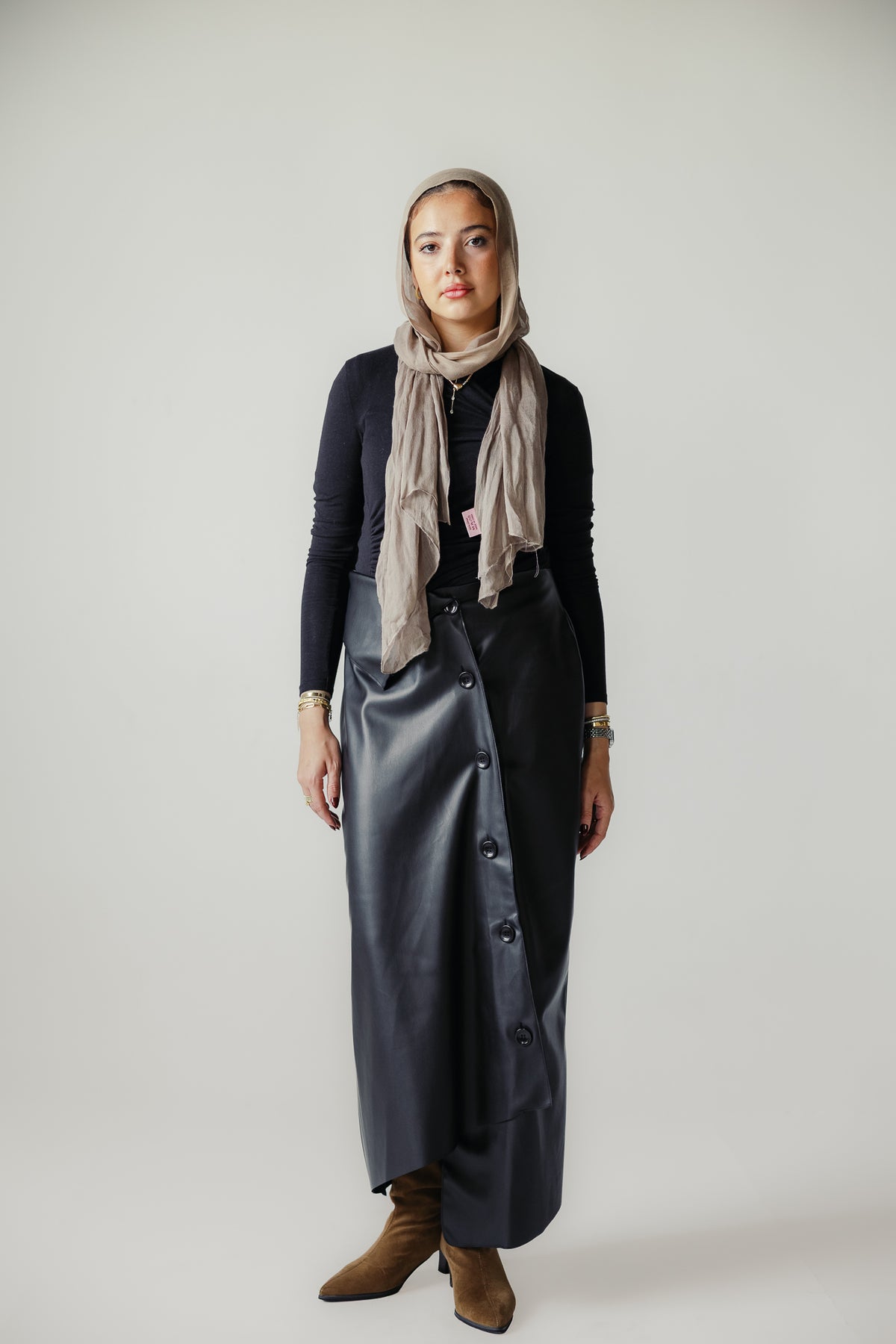 Asymmetrical leather skirt in Black