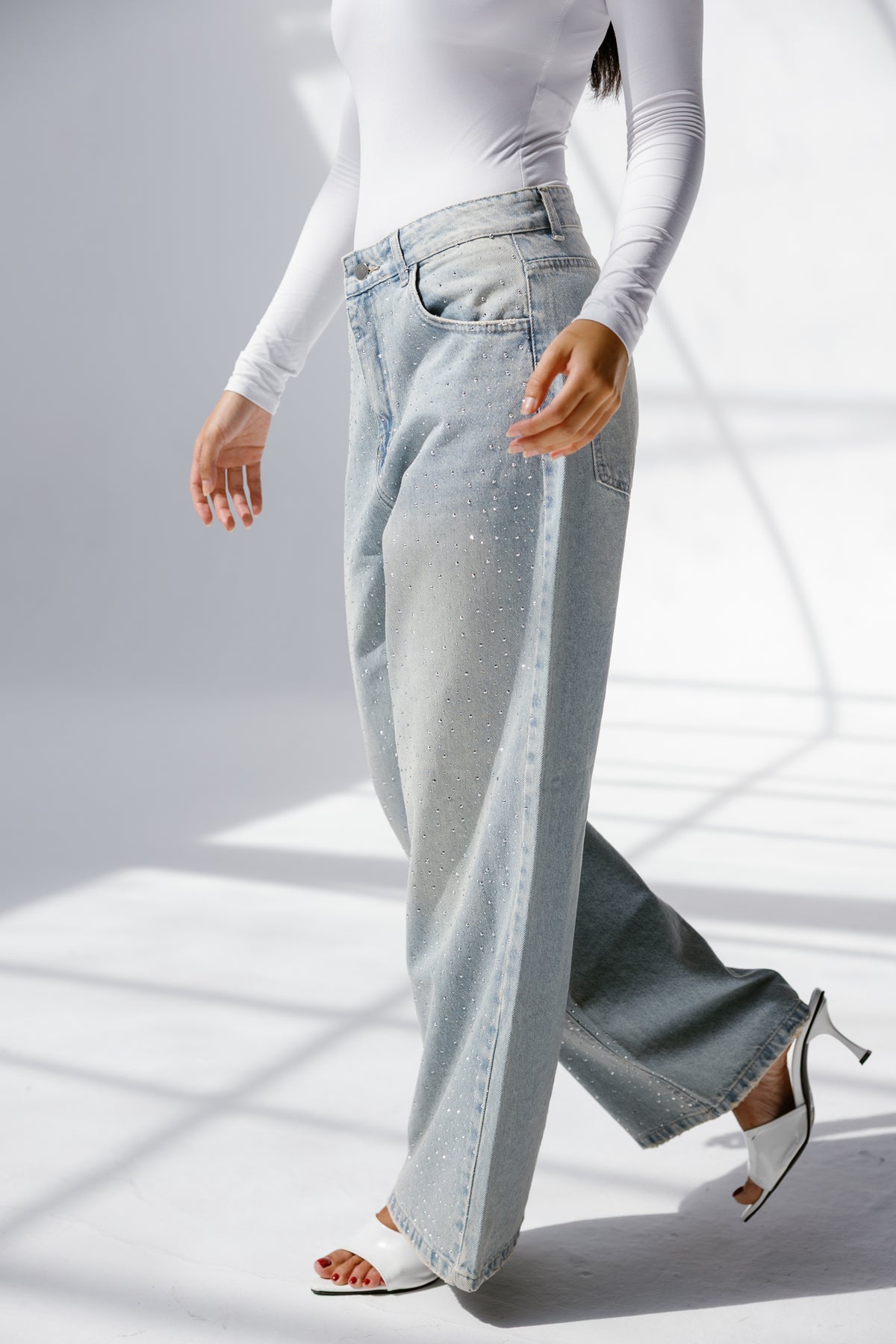 Twist Wide- leg denim pants  Sparkles