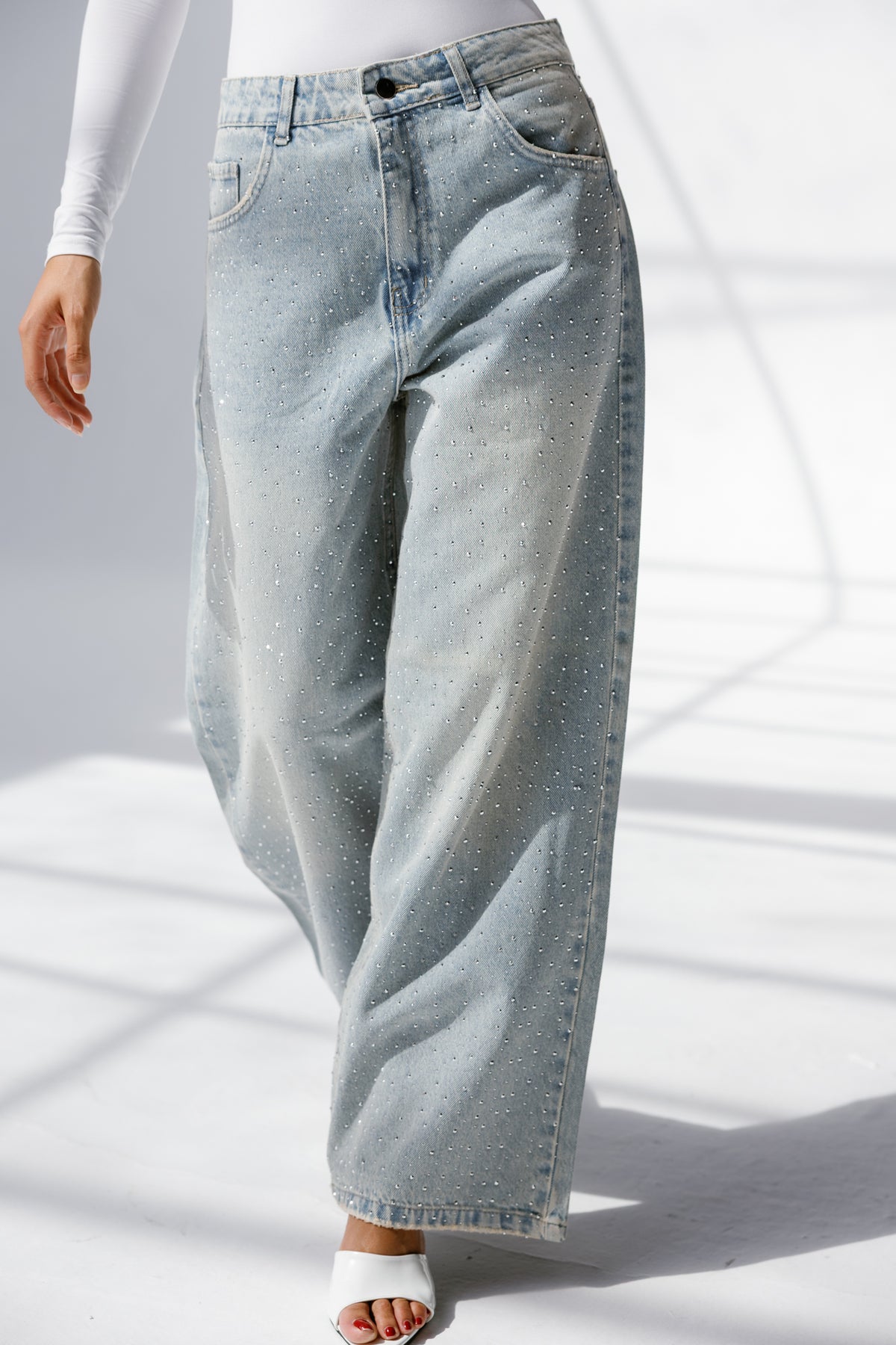 Twist Wide- leg denim pants  Sparkles
