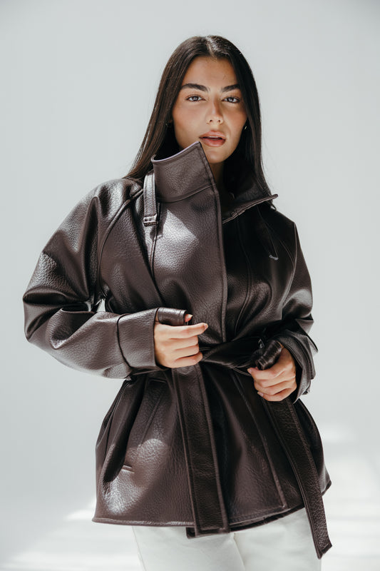 Leather Edge Jacket in Brown