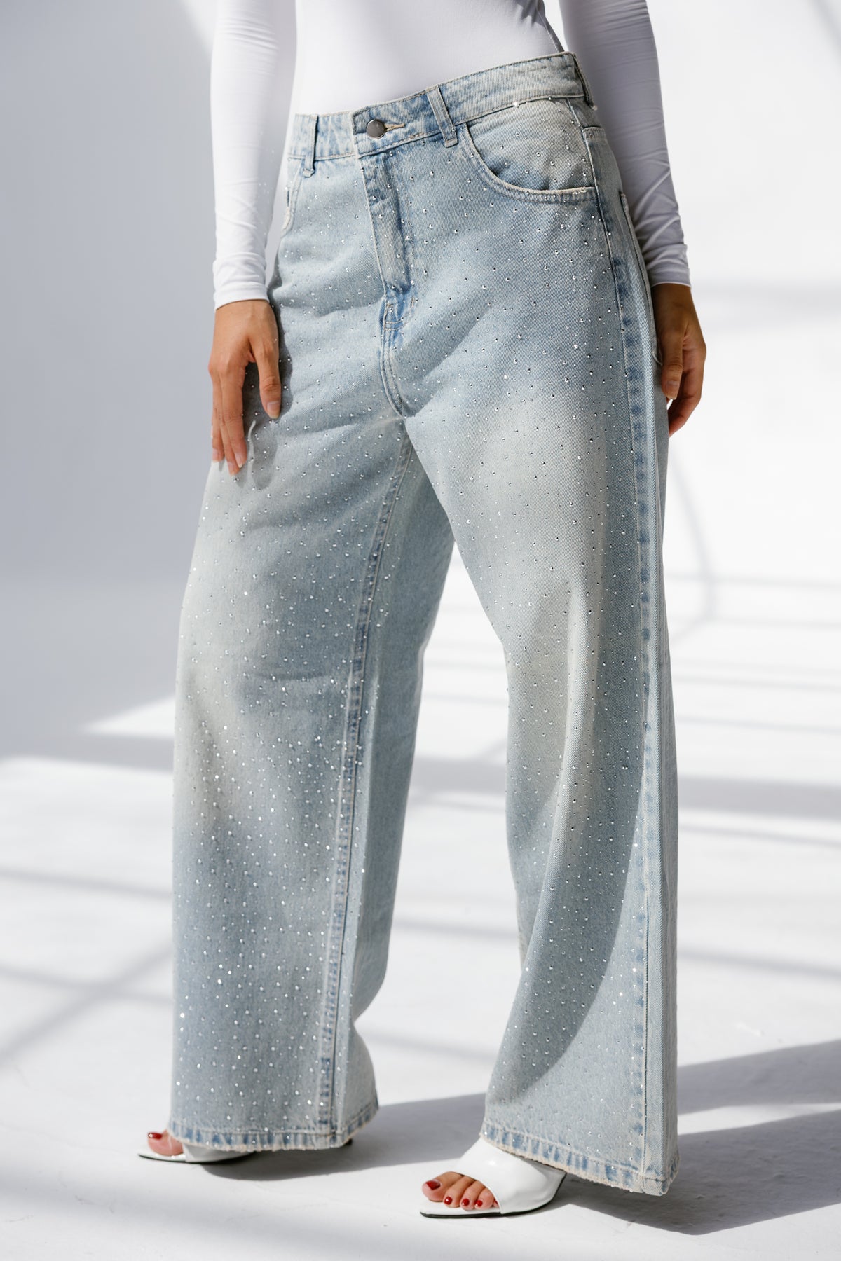 Twist Wide- leg denim pants  Sparkles