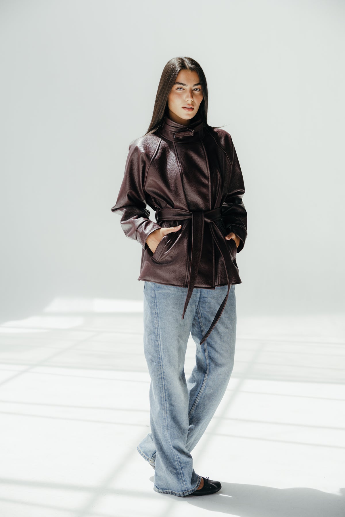 Leather Edge Jacket in Burgundy