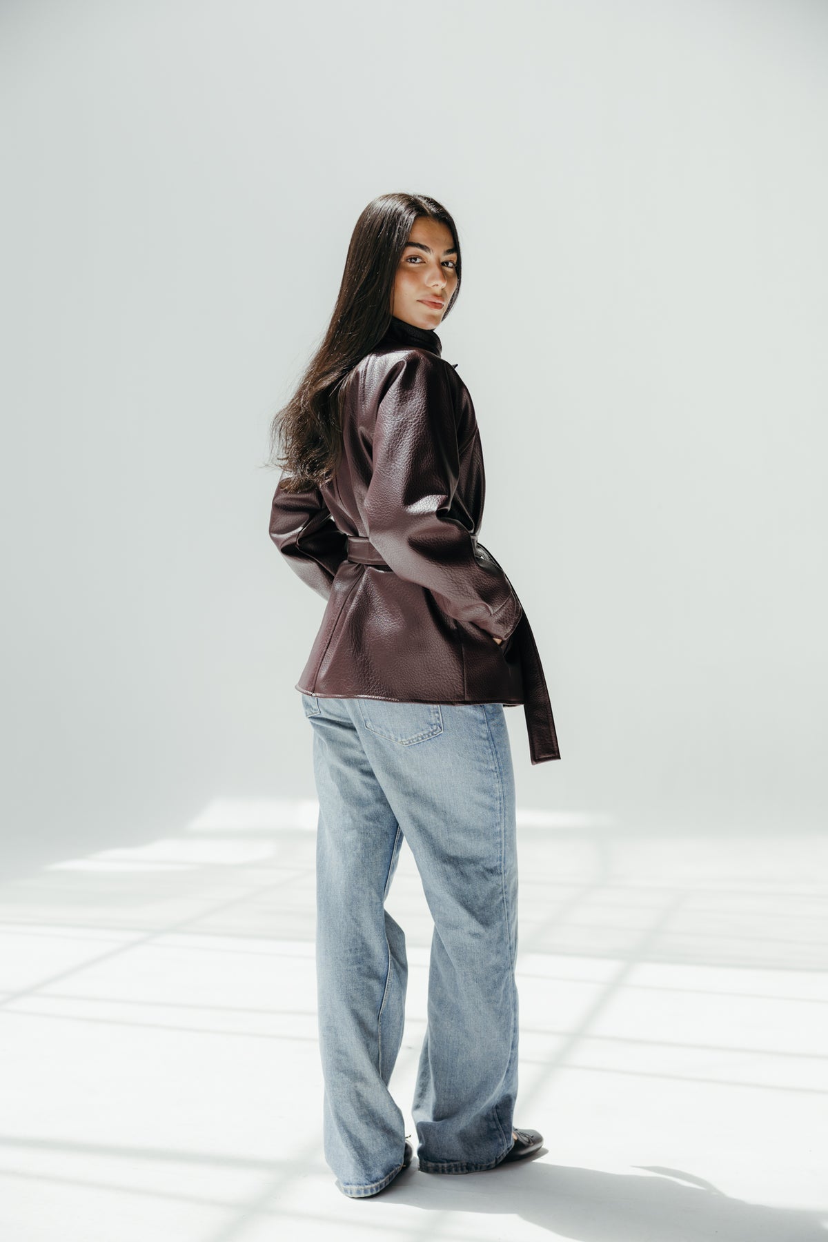 Leather Edge Jacket in Burgundy