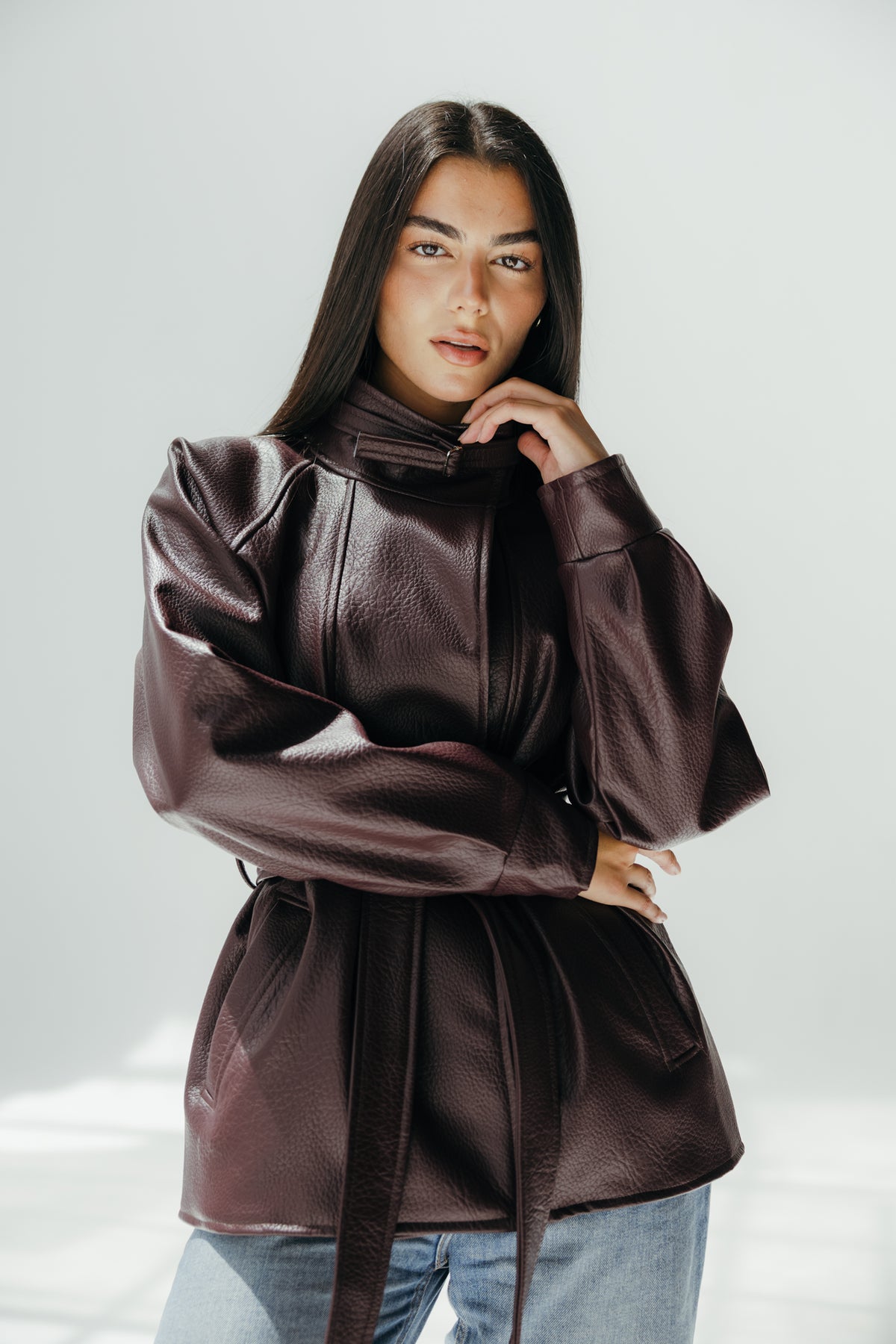 Leather Edge Jacket in Burgundy