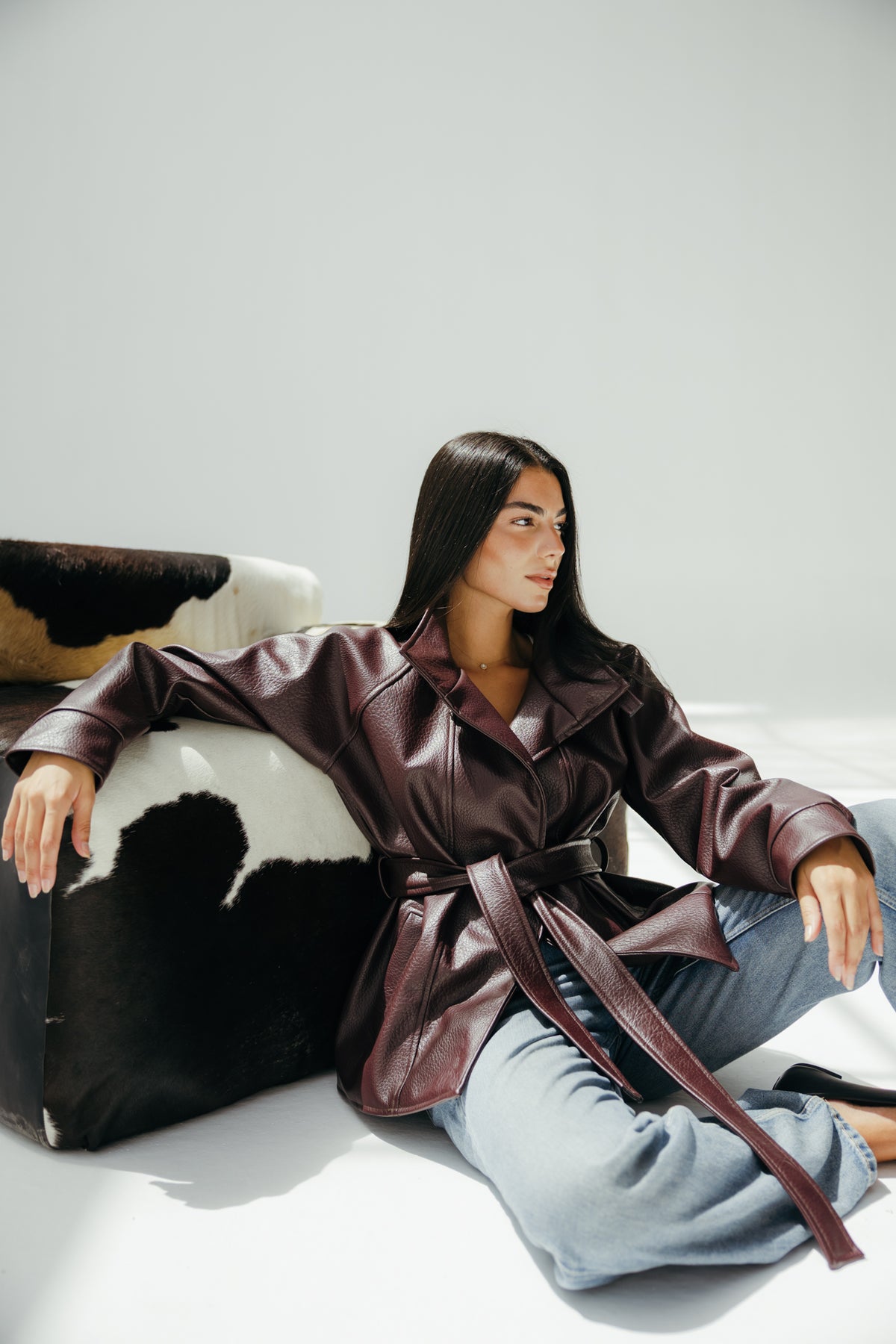 Leather Edge Jacket in Burgundy