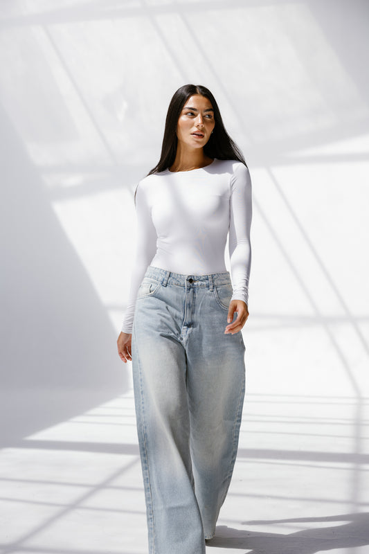 Twist Wide- leg denim pants plain